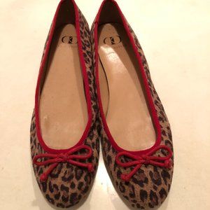 vintage KELSI DAGGER Leopard Trimmed in Red Suede Ballet Slipper Flats